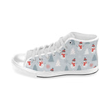 Snowman christmas  tree snow gray background Men's High Top Canvas Shoes White