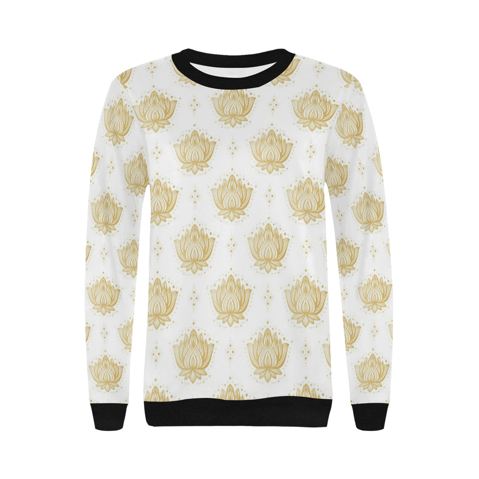 Gold Ornamental lotue waterlily symbol pattern Women's Crew Neck Sweatshirt