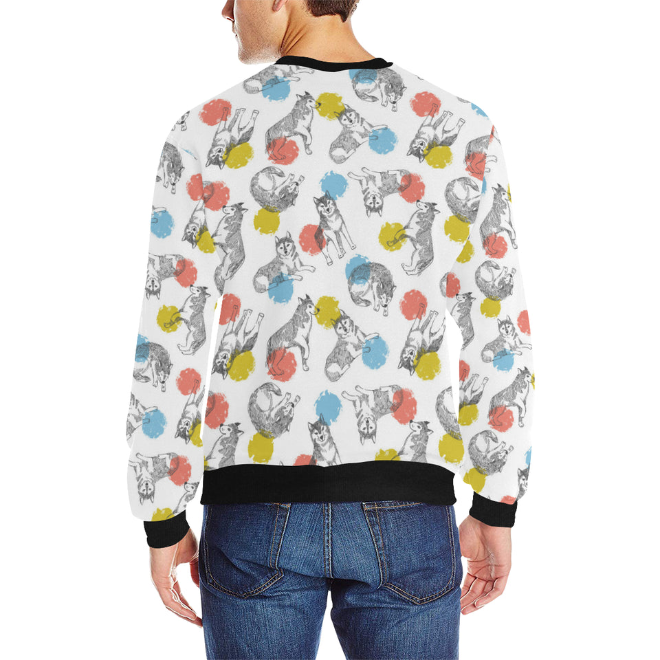 Siberian husky and colorful circle pattern Men's Crew Neck Sweatshirt