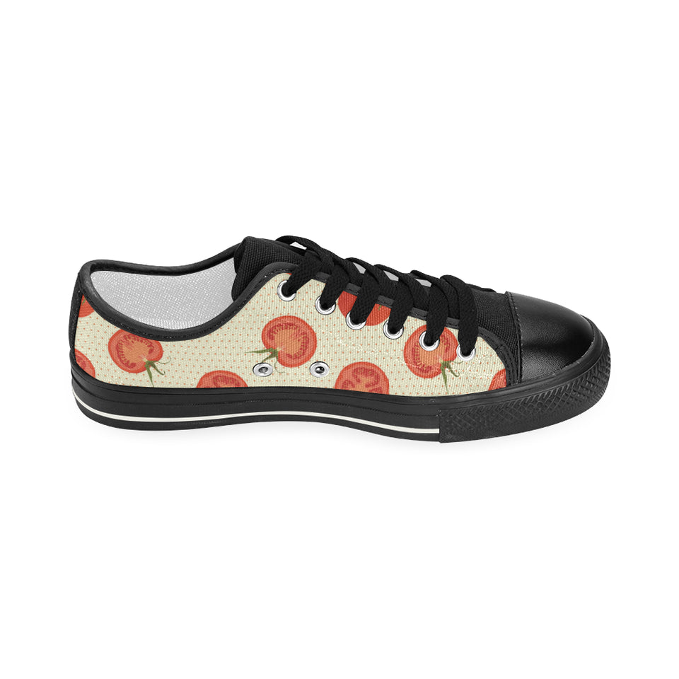 Tomato dot background Women's Low Top Canvas Shoes Black