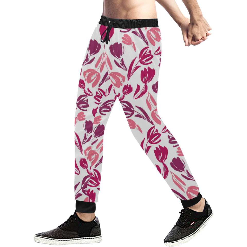 pink sketch tulip pattern Unisex Casual Sweatpants