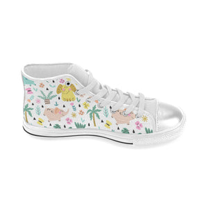 Cute elephants palm tree flower butterfly pattern Women's High Top Canvas Shoes White