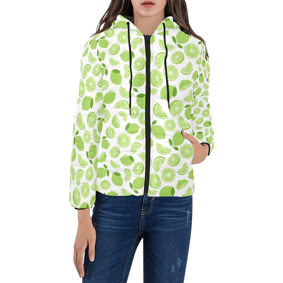 Lime design pattern Women's Padded Hooded Jacket