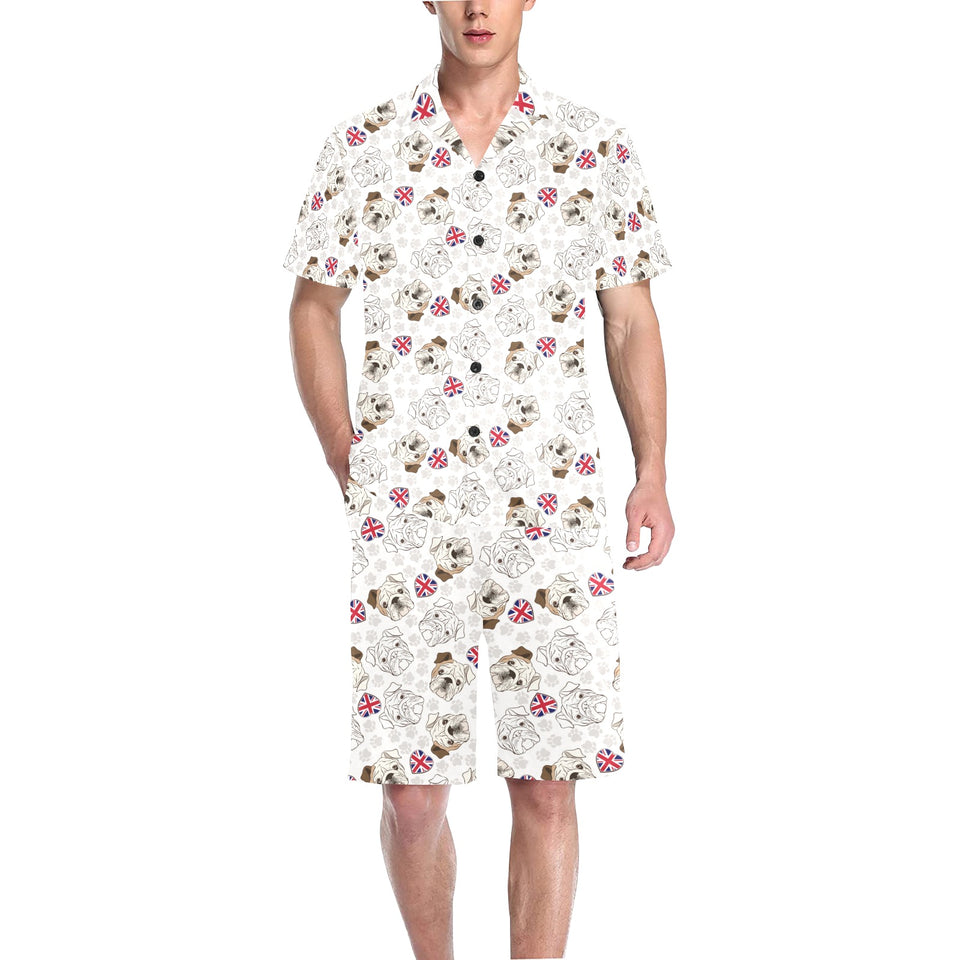 English Bulldog Pattern Print Design 01 Men's V-Neck Short Pajama Set