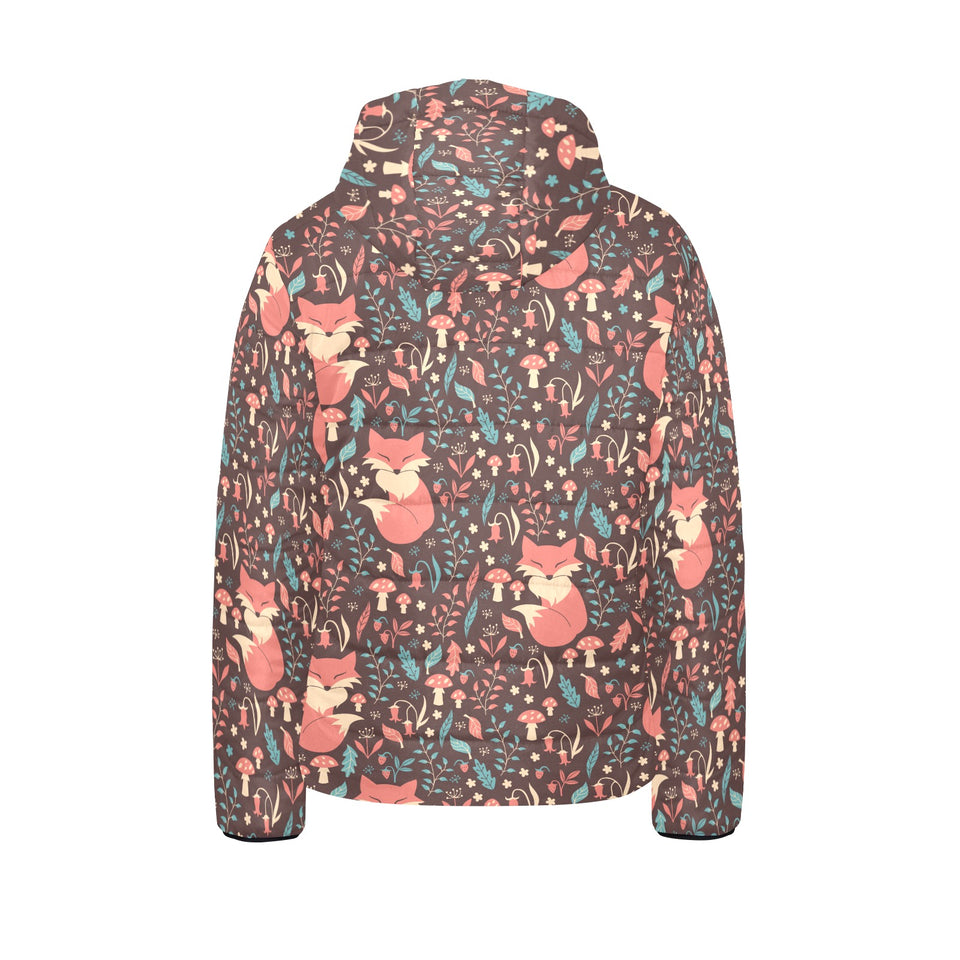 fox leaves mushroom pattern Kids' Boys' Girls' Padded Hooded Jacket