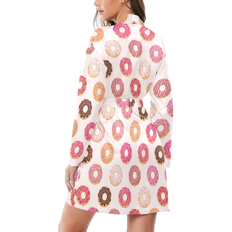 Colorful donut pattern Women's Long Sleeve Belted Night Robe