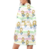 Cute hand drawn mermaid Women's Long Sleeve Belted Night Robe