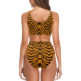 Bengal tigers skin print pattern Chest Bowknot High Waisted Bikini Swimsuit