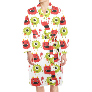 Alien Pattern Print Design 05 Men's Long Sleeve Belted Night Robe