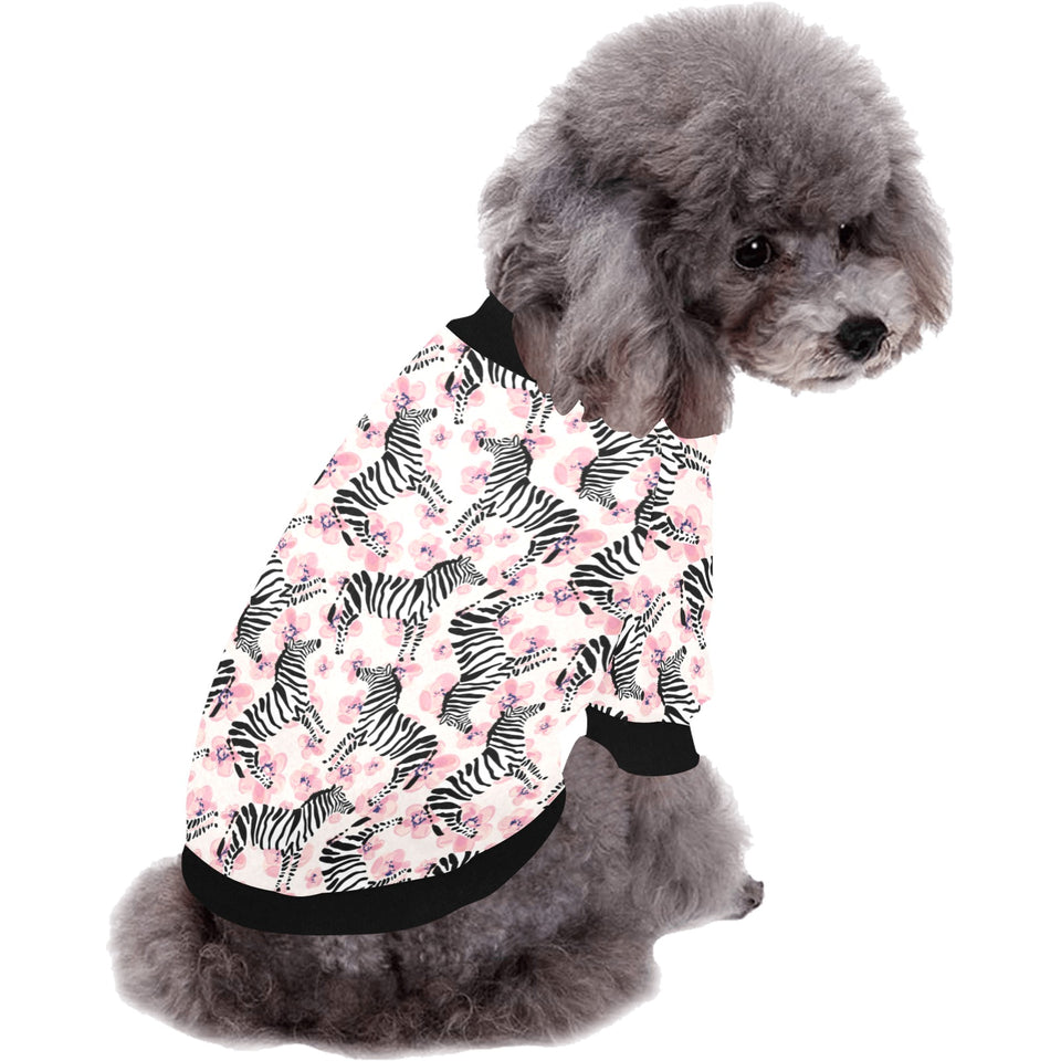 Zebra pink flower background All Over Print Pet Dog Round Neck Fuzzy Shirt
