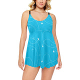 Airplane destinations blue background Chest Sexy Pleated Two Piece Swim Dress