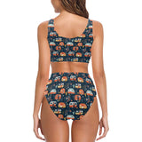 Camper Van Pattern Print Design 05 Chest Bowknot High Waisted Bikini Swimsuit