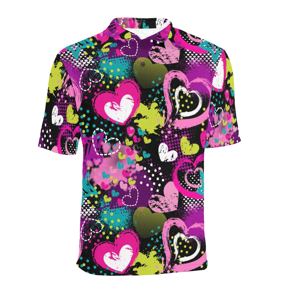 heart dot wave star creative design pattern Men's All Over Print Polo Shirt