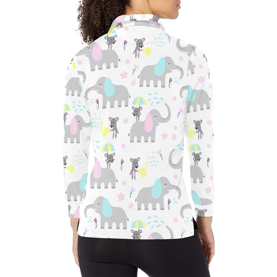Cute elephant mouse pattern Women's Long Sleeve Polo Shirt