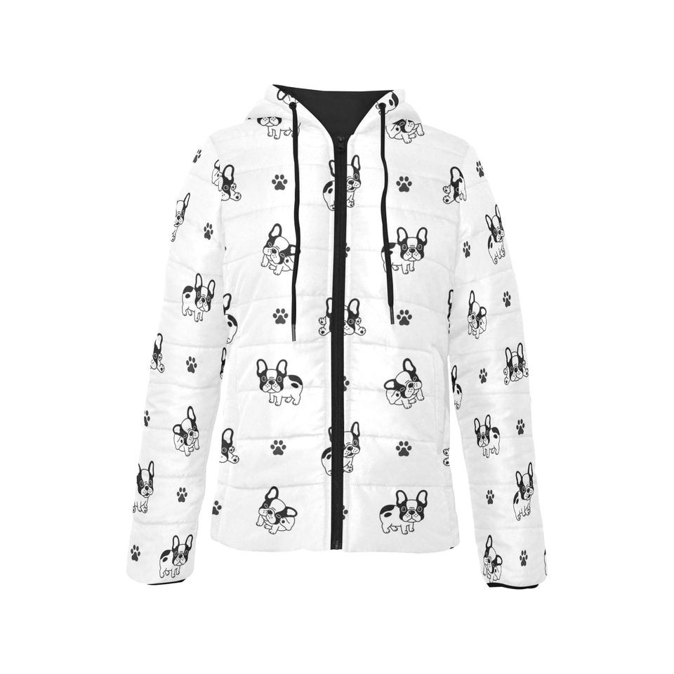 Cute french bulldog paw pattern Women's Padded Hooded Jacket