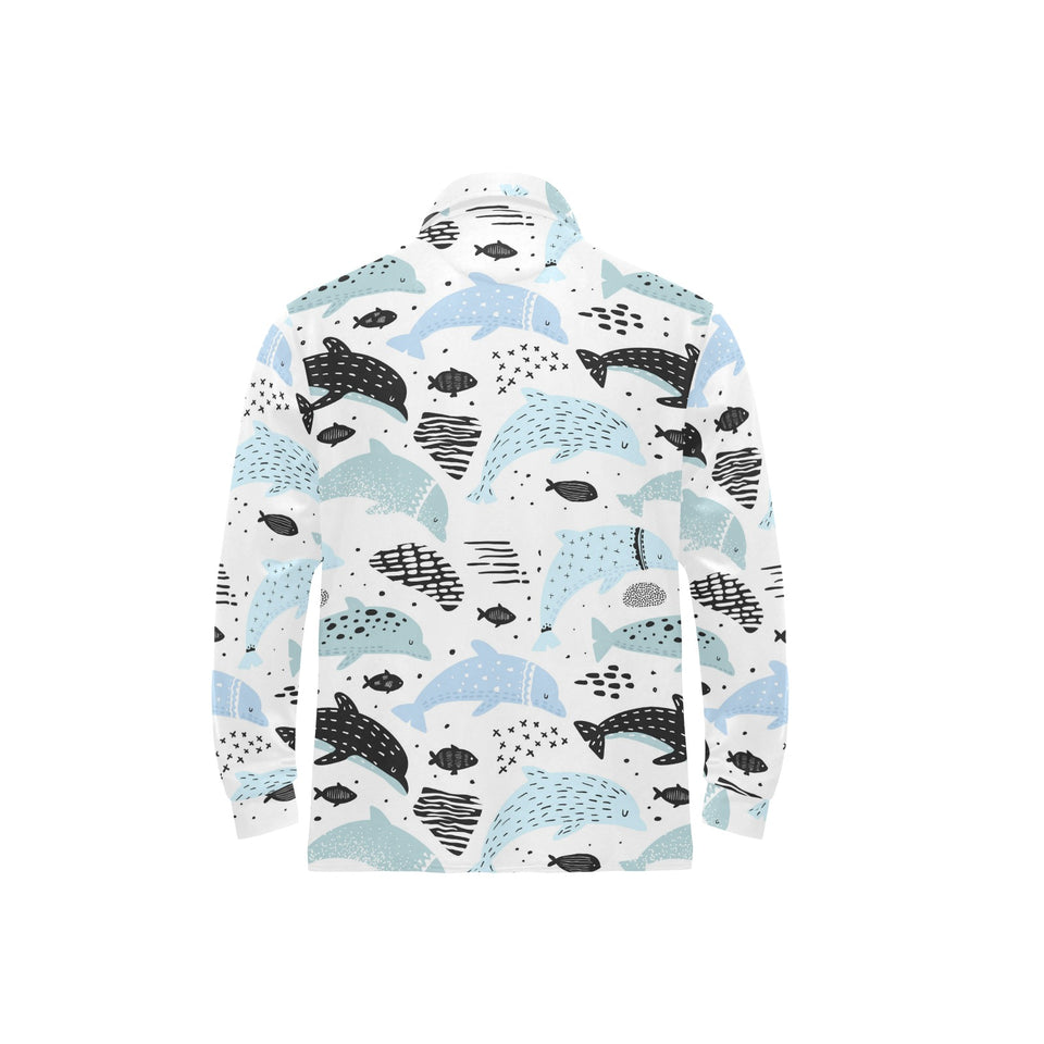Cute dolphins Childish Style pattern Men's Long Sleeve Polo Shirt