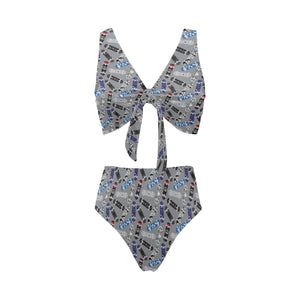 Skate Board Pattern Print Design 03 Chest Bowknot High Waisted Bikini Swimsuit