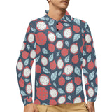 dragon fruits dark blue background Men's Long Sleeve Polo Shirt