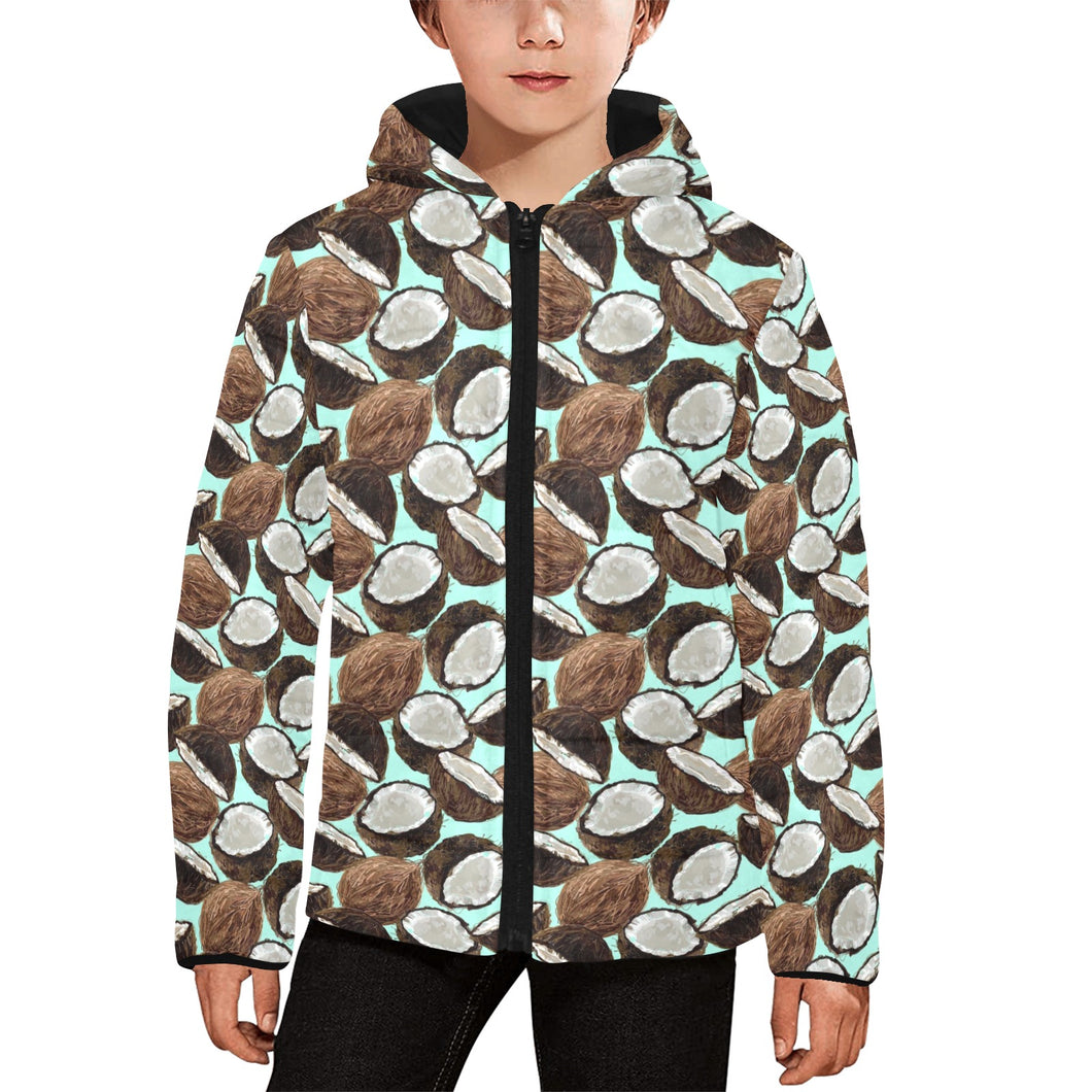 Coconut Pattern Print Design 03 Kids' Boys' Girls' Padded Hooded Jacket