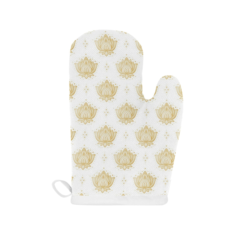 Gold Ornamental lotue waterlily symbol pattern Heat Resistant Oven Mitts