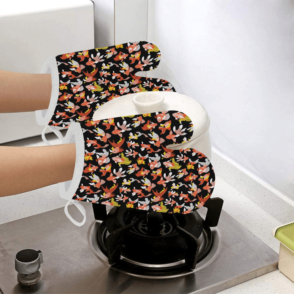 Goldfish Pattern Print Design 03 Heat Resistant Oven Mitts