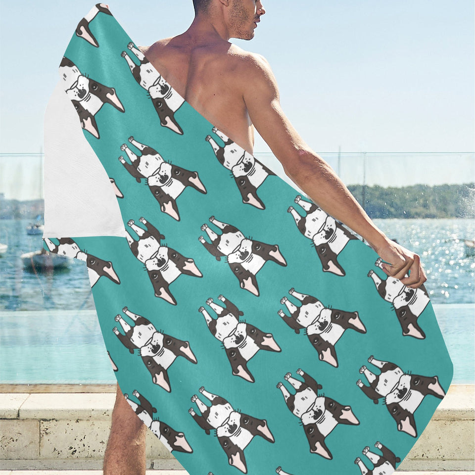 Hand drawn boston terrier dog pattern Beach Towel
