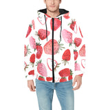 watercolor hand drawn beautiful strawberry pattern Men's Padded Hooded Jacket