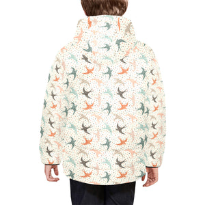 Swallow Pattern Print Design 02 Kids' Boys' Girls' Padded Hooded Jacket