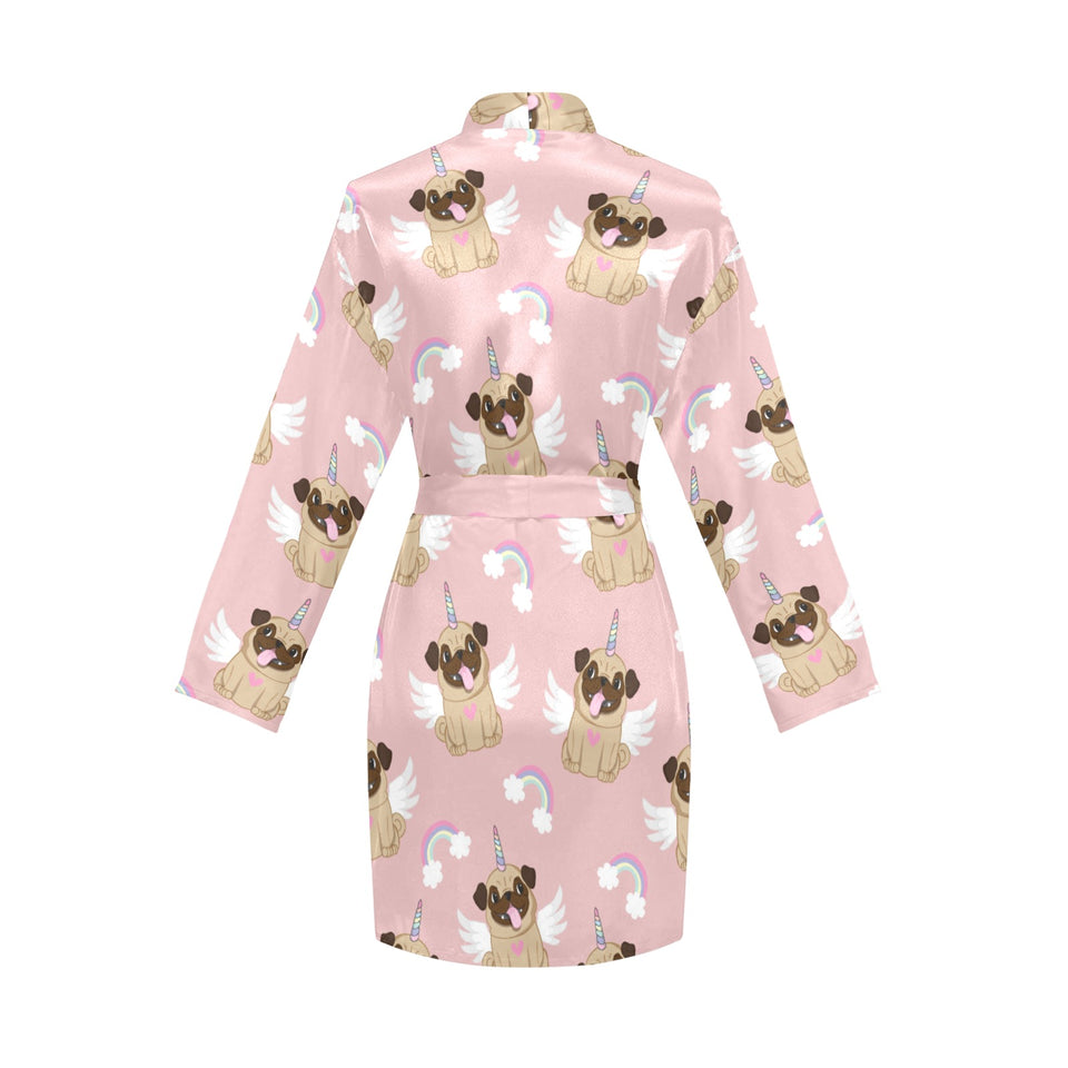 Cute unicorn pug pattern Women's Long Sleeve Belted Night Robe