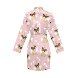 Cute unicorn pug pattern Women's Long Sleeve Belted Night Robe