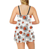 Ladybug Pattern Print Design 05 Chest Sexy Pleated Two Piece Swim Dress