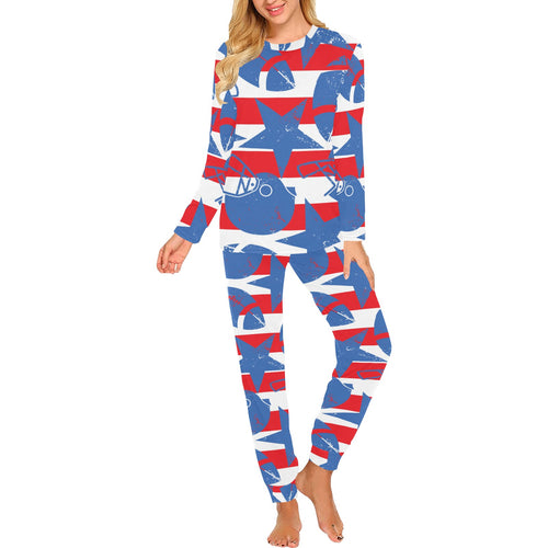 American football ball star stripes pattern Women's All Over Print Pajama Set