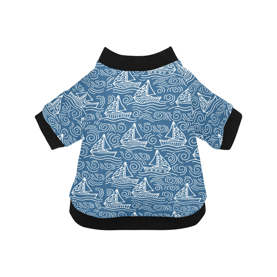 Hand drawn sailboat pattern All Over Print Pet Dog Round Neck Fuzzy Shirt