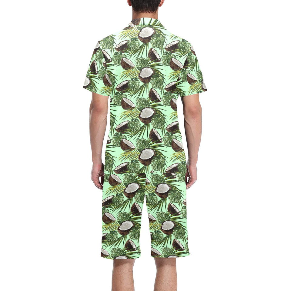 Coconut Pattern Print Design 02 Men's V-Neck Short Pajama Set