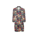 Sugar skulls flower maxican pattern Men's Long Sleeve Belted Night Robe