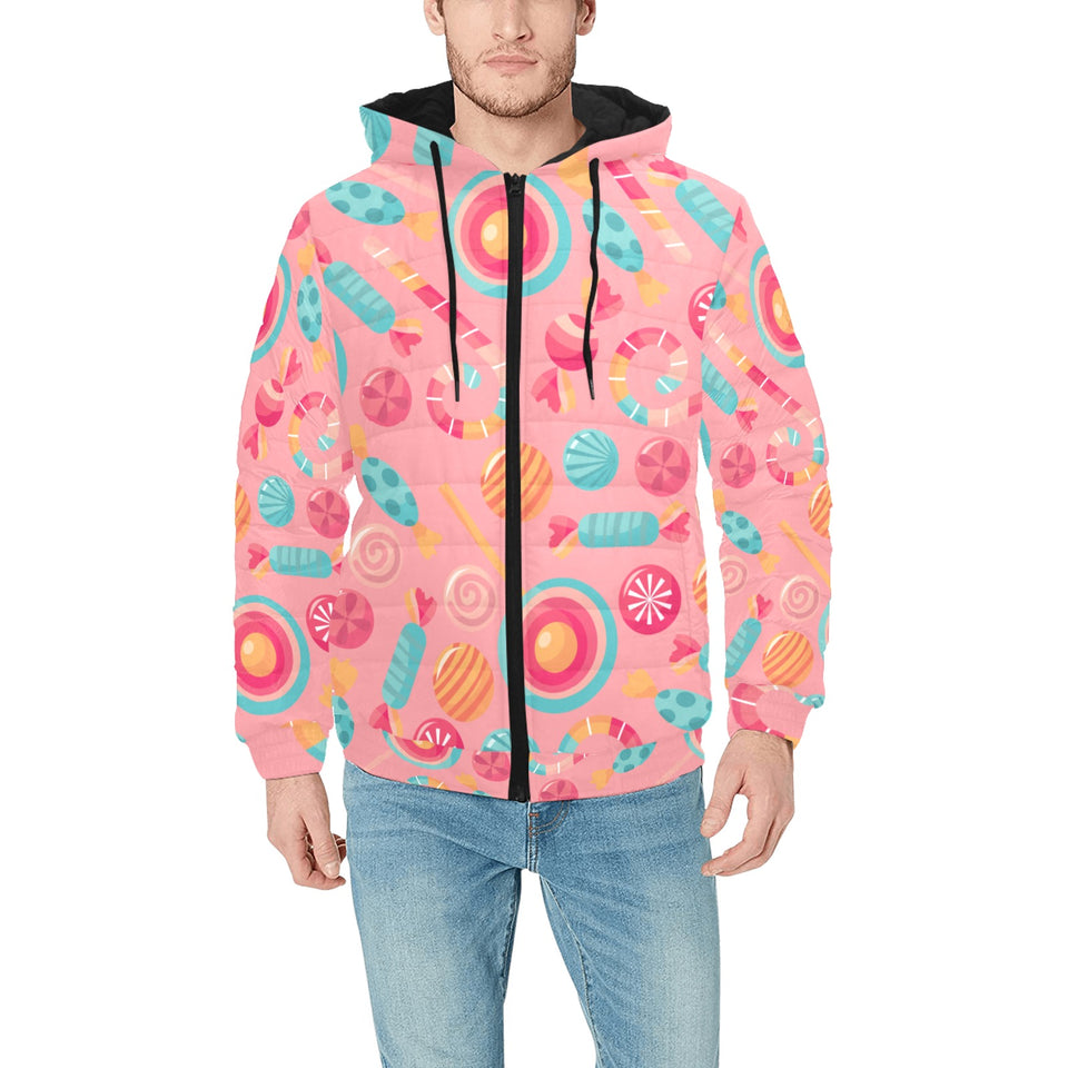 Colorful candy pattern Men's Padded Hooded Jacket