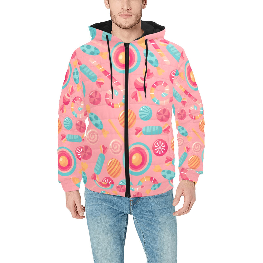 Colorful candy pattern Men's Padded Hooded Jacket