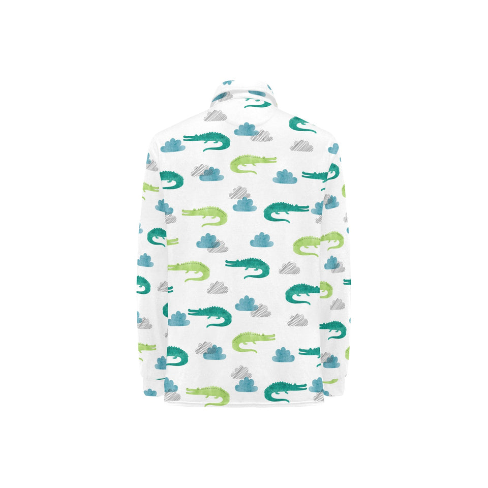 watercolor crocodile pattern Women's Long Sleeve Polo Shirt