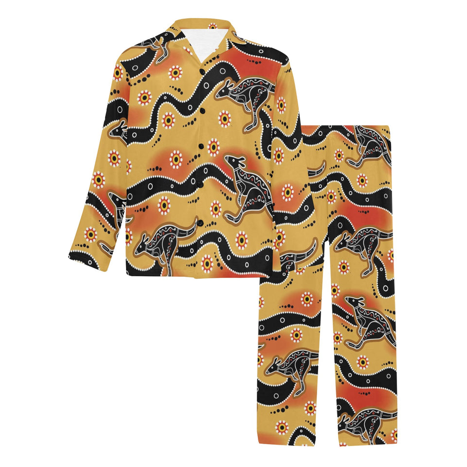 Kangaroo Australian aboriginal art pattern Men's Long Pajama Set