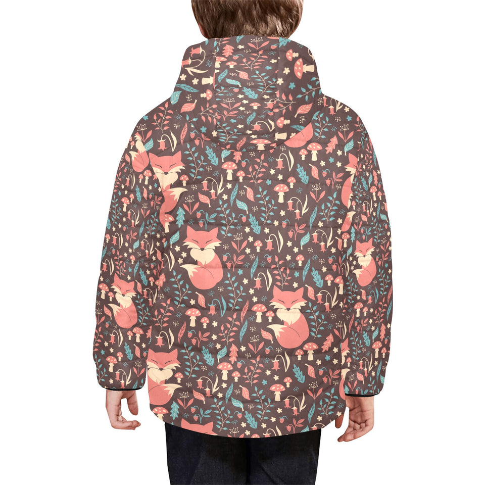 fox leaves mushroom pattern Kids' Boys' Girls' Padded Hooded Jacket