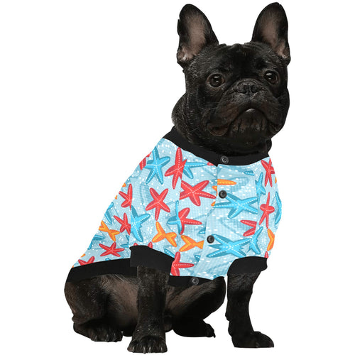 Blue red orange starfish pattern All Over Print Pet Dog Round Neck Fuzzy Shirt