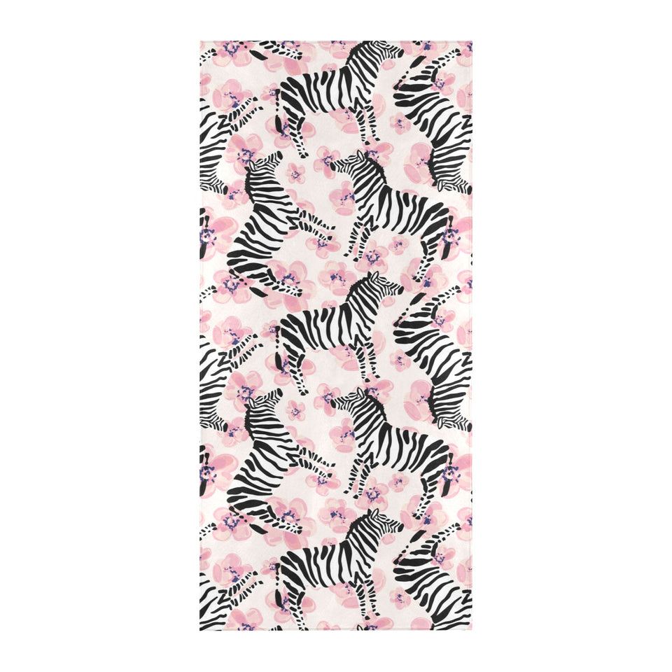 Zebra pink flower background Beach Towel