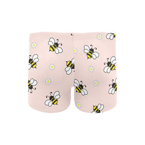 Cute bee flower pattern pink background Men's Swimming Trunks