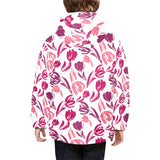 pink sketch tulip pattern Kids' Boys' Girls' Padded Hooded Jacket