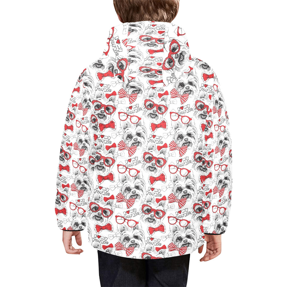 Yorkshire Terrier Pattern Print Design 04 Kids' Boys' Girls' Padded Hooded Jacket