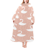 Swan flower light pink background Blanket Robe with Sleeves