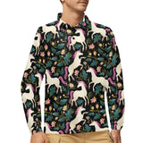 Unicorns forest background Men's Long Sleeve Polo Shirt