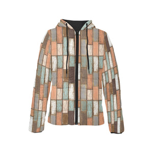 Wood Printed Pattern Print Design 02 Women's Padded Hooded Jacket