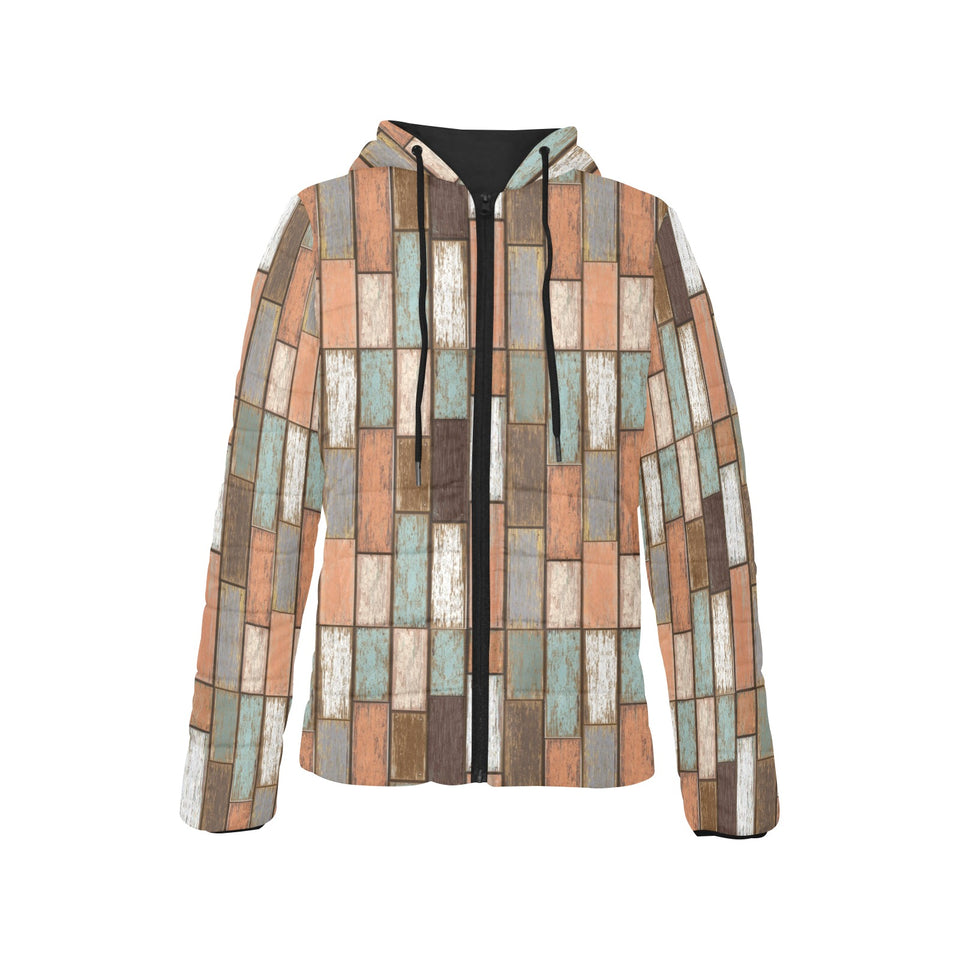 Wood Printed Pattern Print Design 02 Women's Padded Hooded Jacket