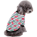 Hand drawn cherry pattern striped background All Over Print Pet Dog Round Neck Fuzzy Shirt